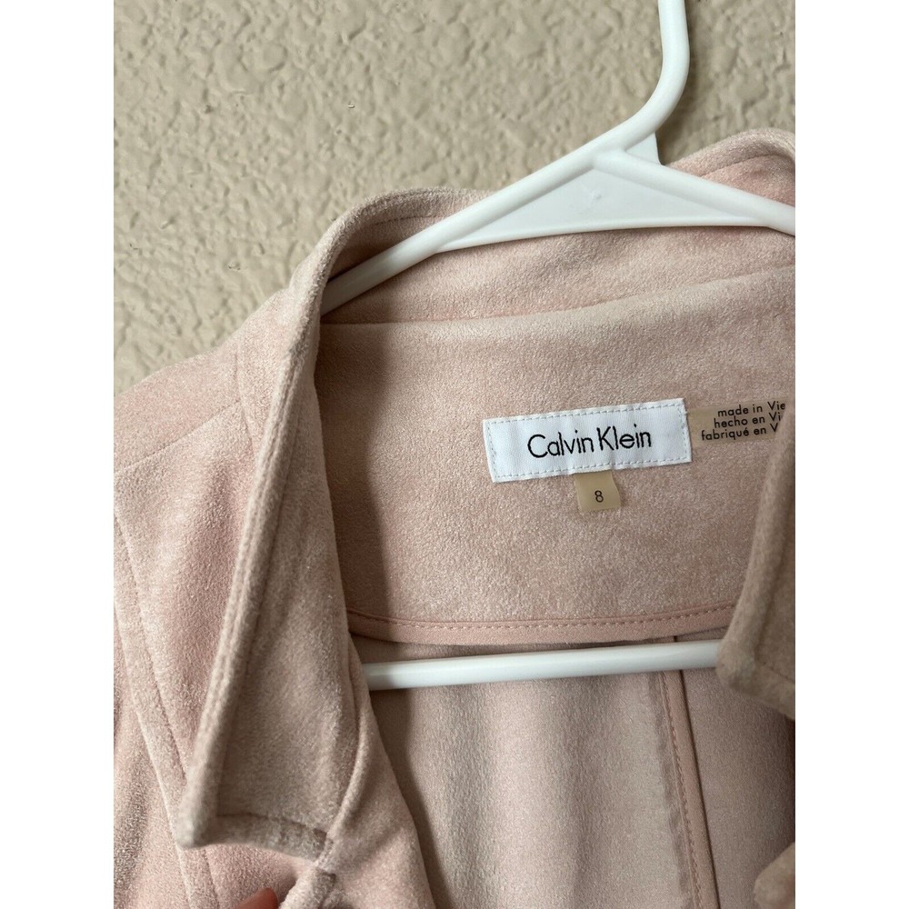 Calvin Klein Womens Faux Suede Pink Zipped Pockets Open Front Long Vest Size 8 - Picture 7 of 16